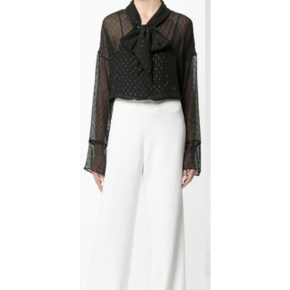 Theory Black Metallic Sheer Silk Scarf Blouse